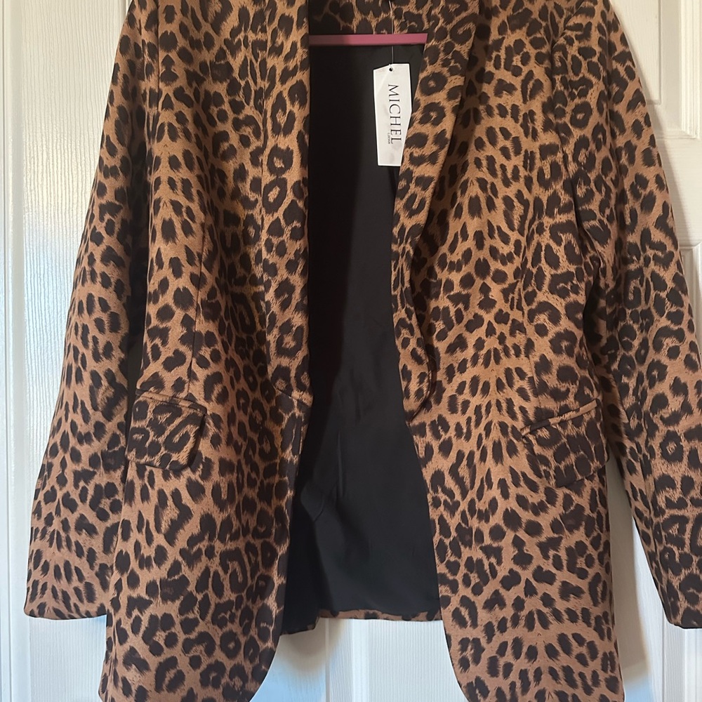 Michel - Dark Brown Leopard Print Blazer